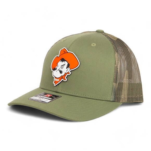 OSU Cowboys Pistol Pete Snapback Trucker Hat- Loden/ Green Camo - Picture 1 of 3